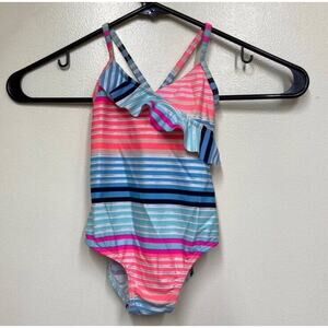 OshKosh B’Gosh Baby Girl One Piece Swim Suit 24 Months Stripe Crossover Straps
